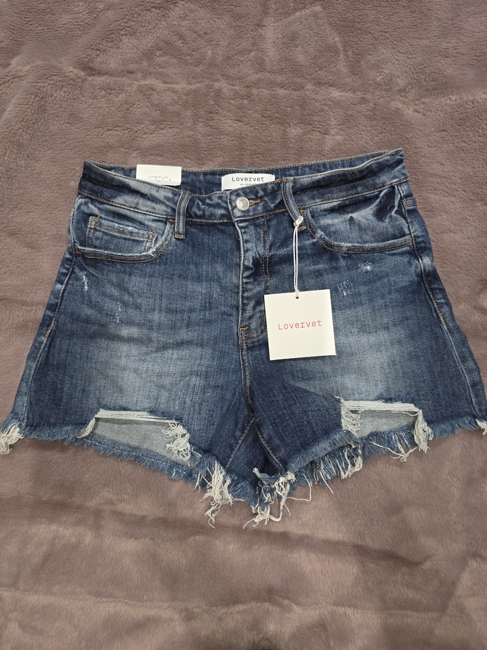 Lovervet Women's Distressed Denim Jean Shorts in Dark Blue